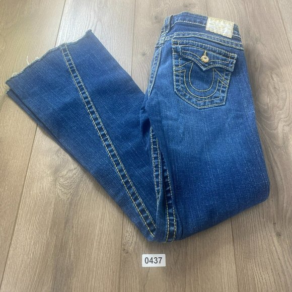 True Religion Denim - True Religion Jeans Womens 29 Disco Joey Low Rise Bootcut Raw Hem Thick Stitch